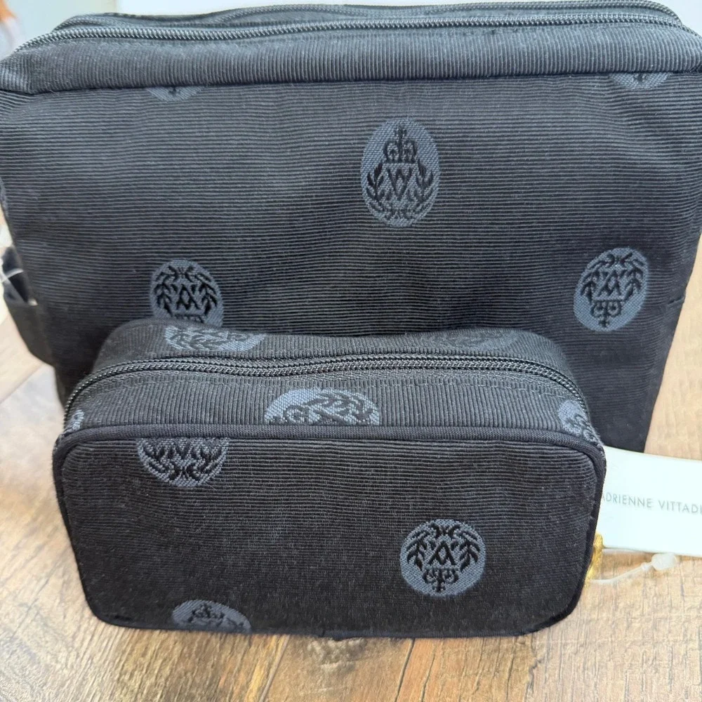 Adrienne‎ Vittadini Cosmetic Bag Set of 2 Womens Black Crest